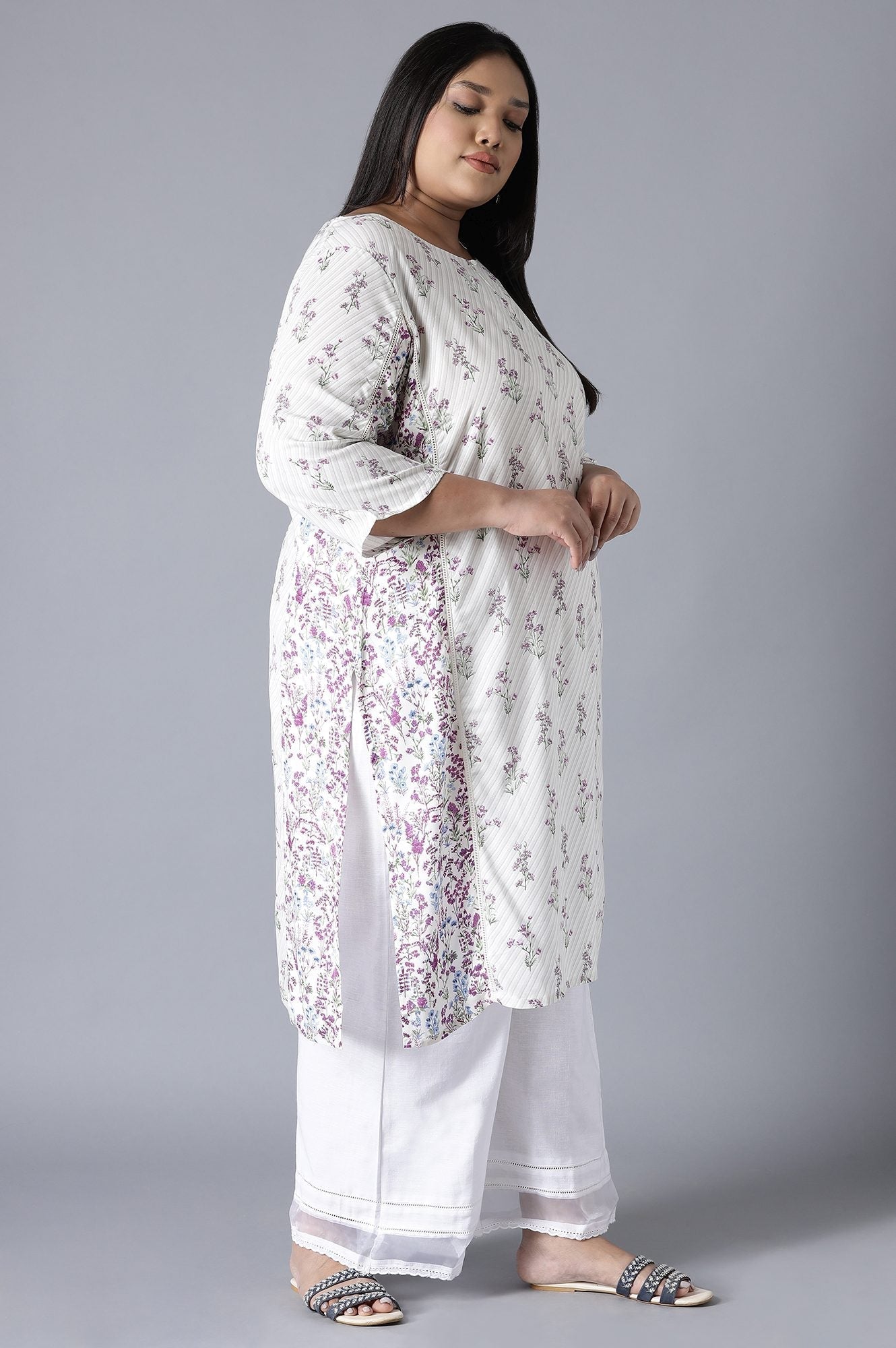 W for Woman Ecru Print Blocking Panelled kurta