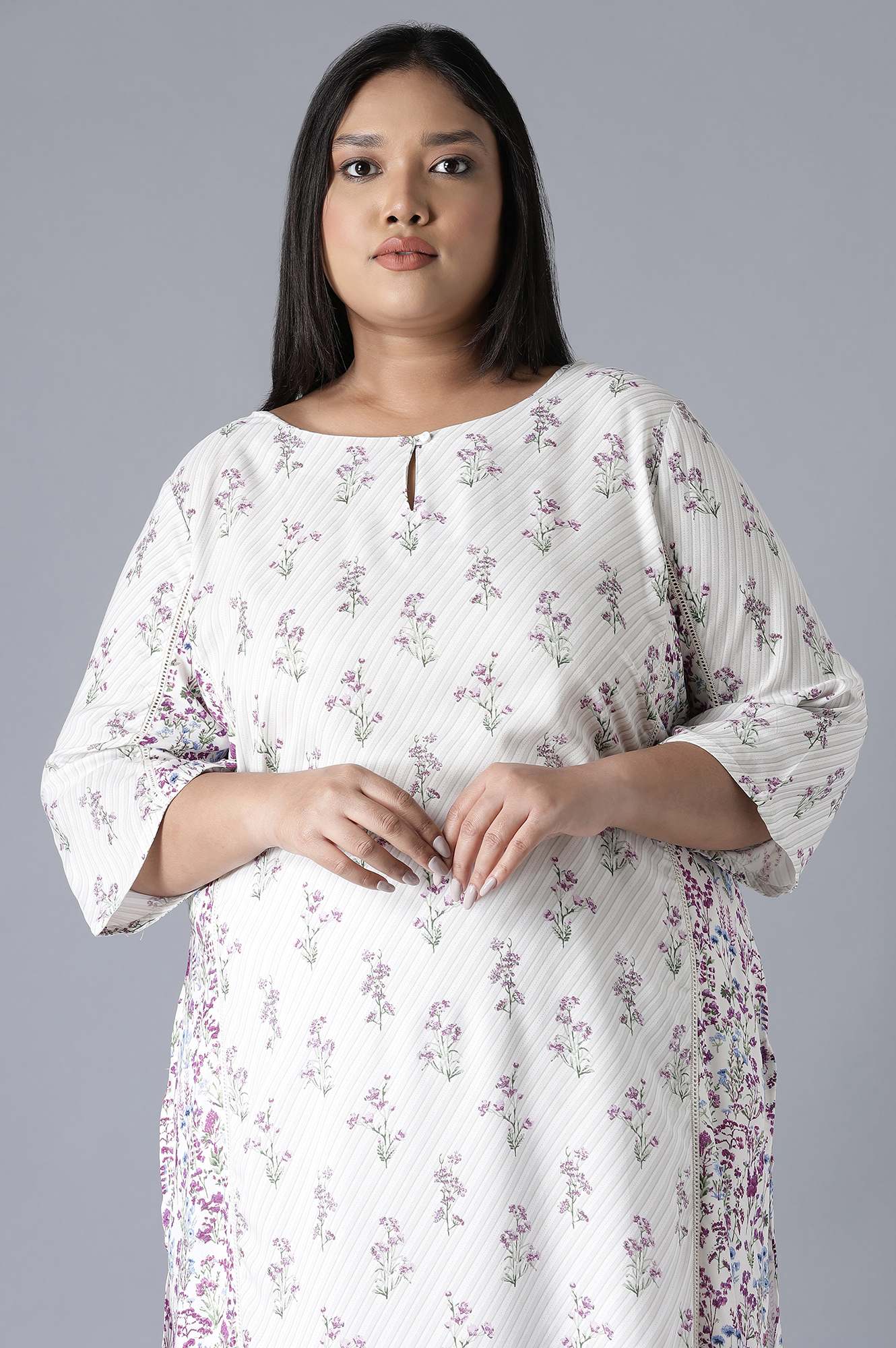 W for Woman Ecru Print Blocking Panelled kurta