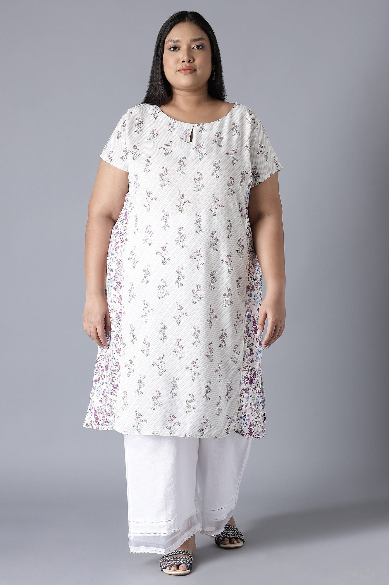 W for Woman Ecru Print Blocking Panelled kurta
