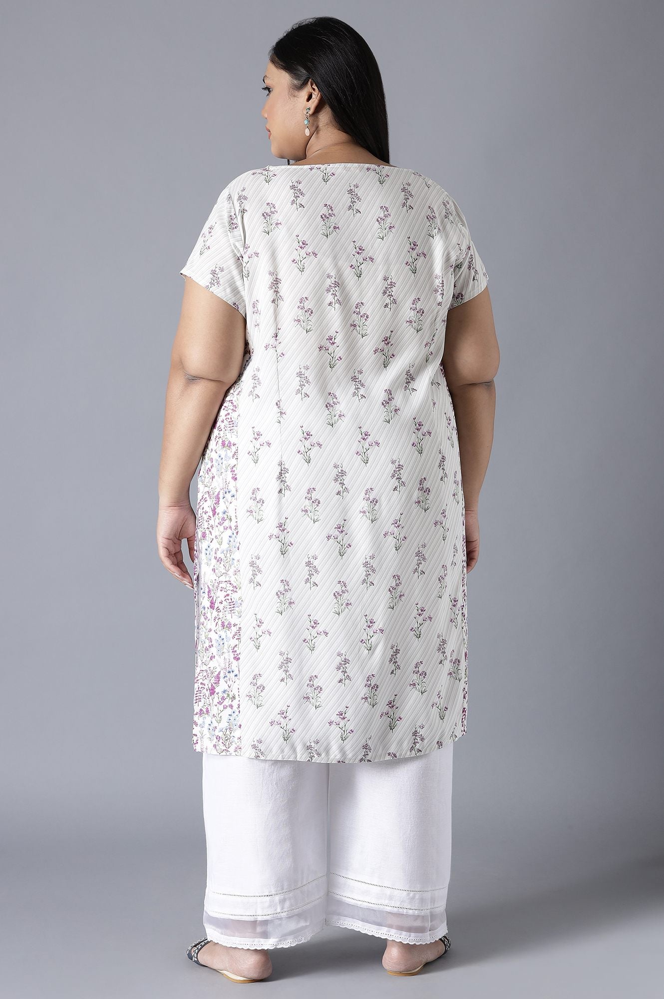 W for Woman Ecru Print Blocking Panelled kurta
