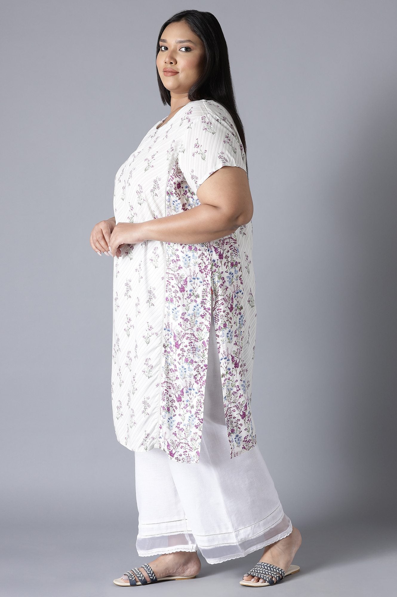 W for Woman Ecru Print Blocking Panelled kurta