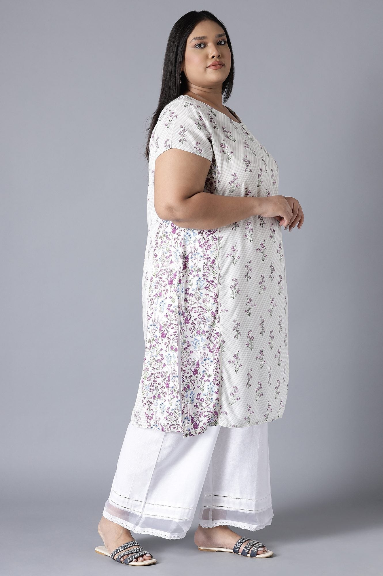 W for Woman Ecru Print Blocking Panelled kurta