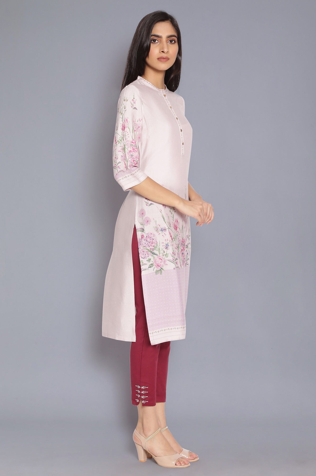 W for Woman Light Pink Placement Print kurta