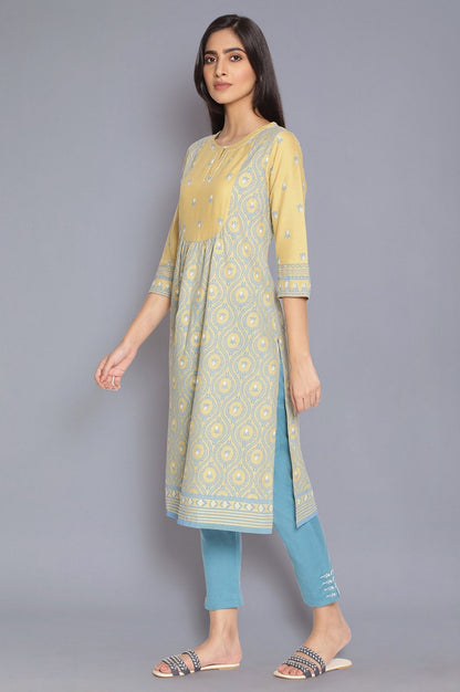 W for Woman Pale Yellow and Stone Blue kurta