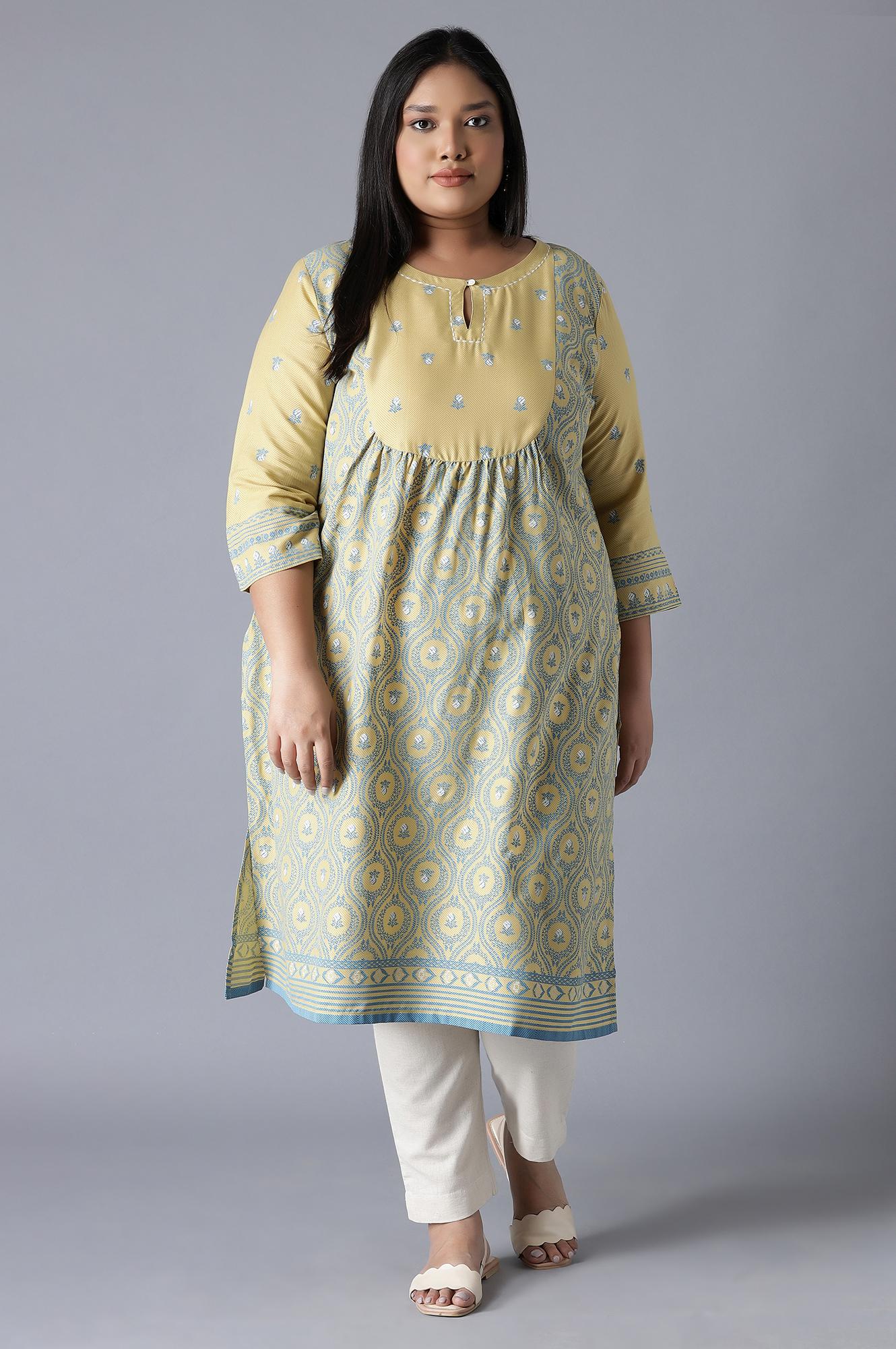 W for Woman Pale Yellow and Stone Blue kurta