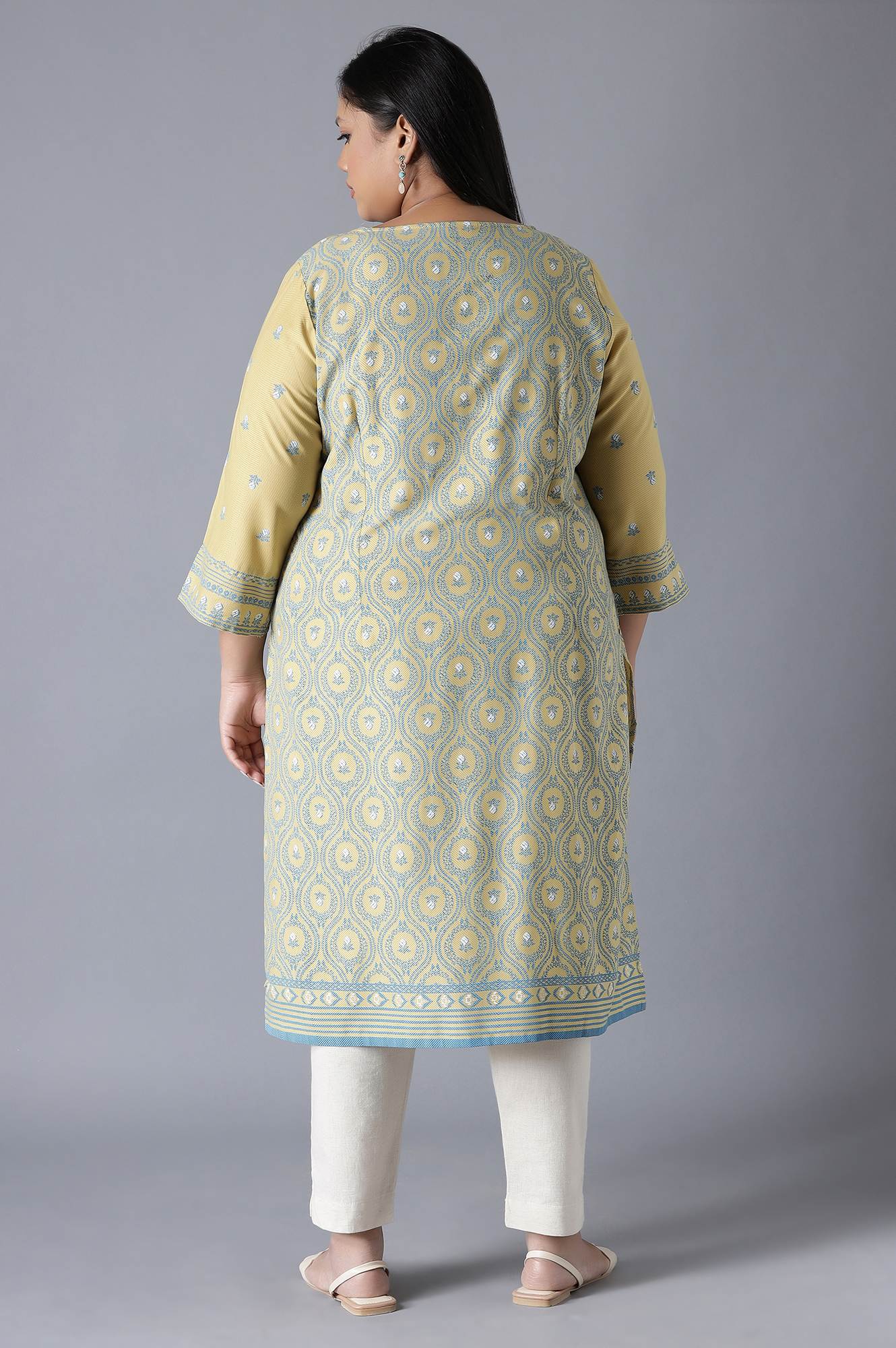 W for Woman Pale Yellow and Stone Blue kurta