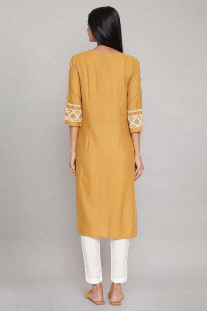W for Woman Yellow Placement Print kurta with Embroidery