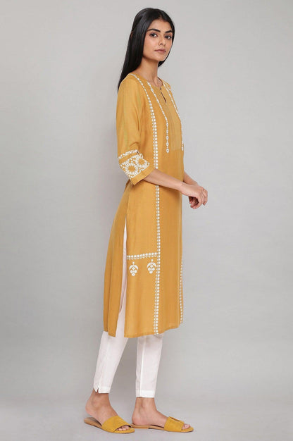 W for Woman Yellow Placement Print kurta with Embroidery