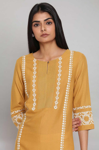 W for Woman Yellow Placement Print kurta with Embroidery