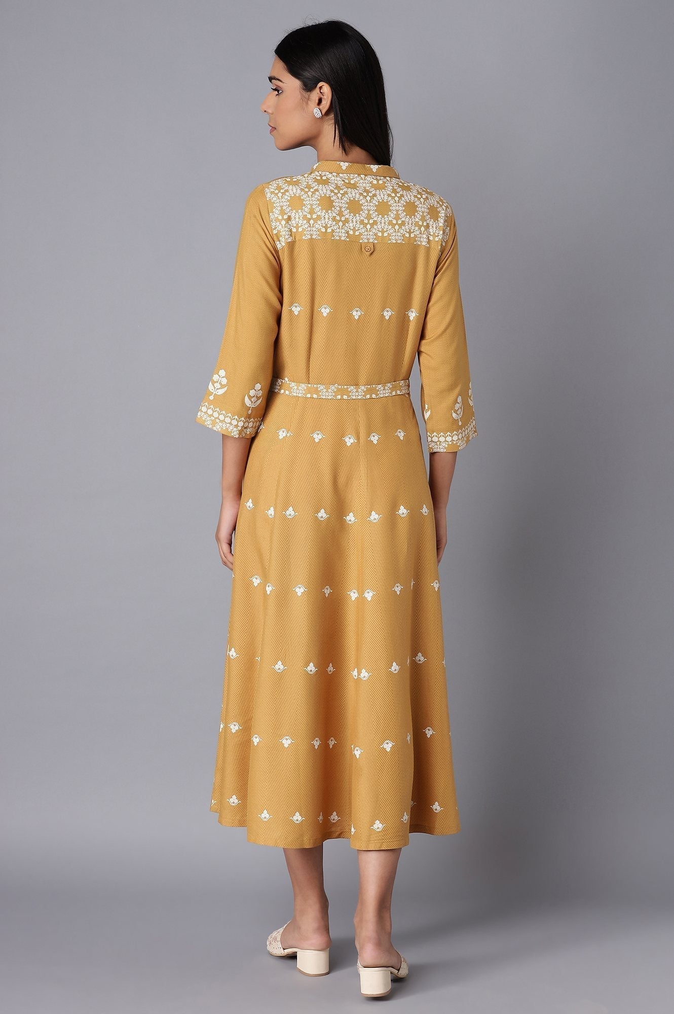 W for Woman Yellow Flared Panelled Dress
