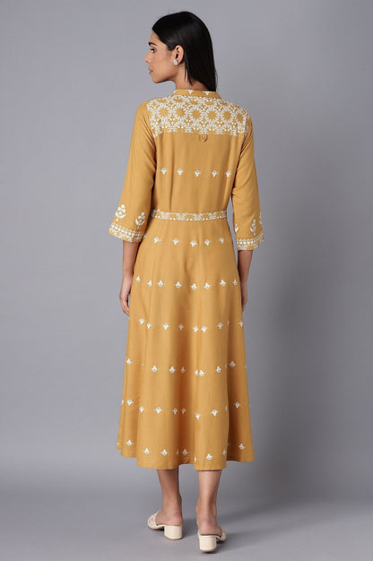 W for Woman Yellow Flared Panelled Dress