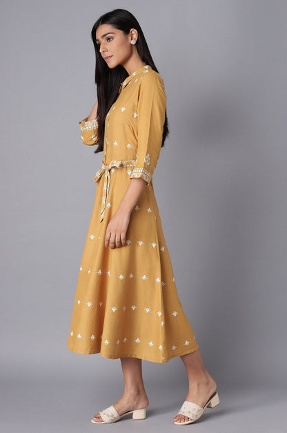 W for Woman Yellow Flared Panelled Dress