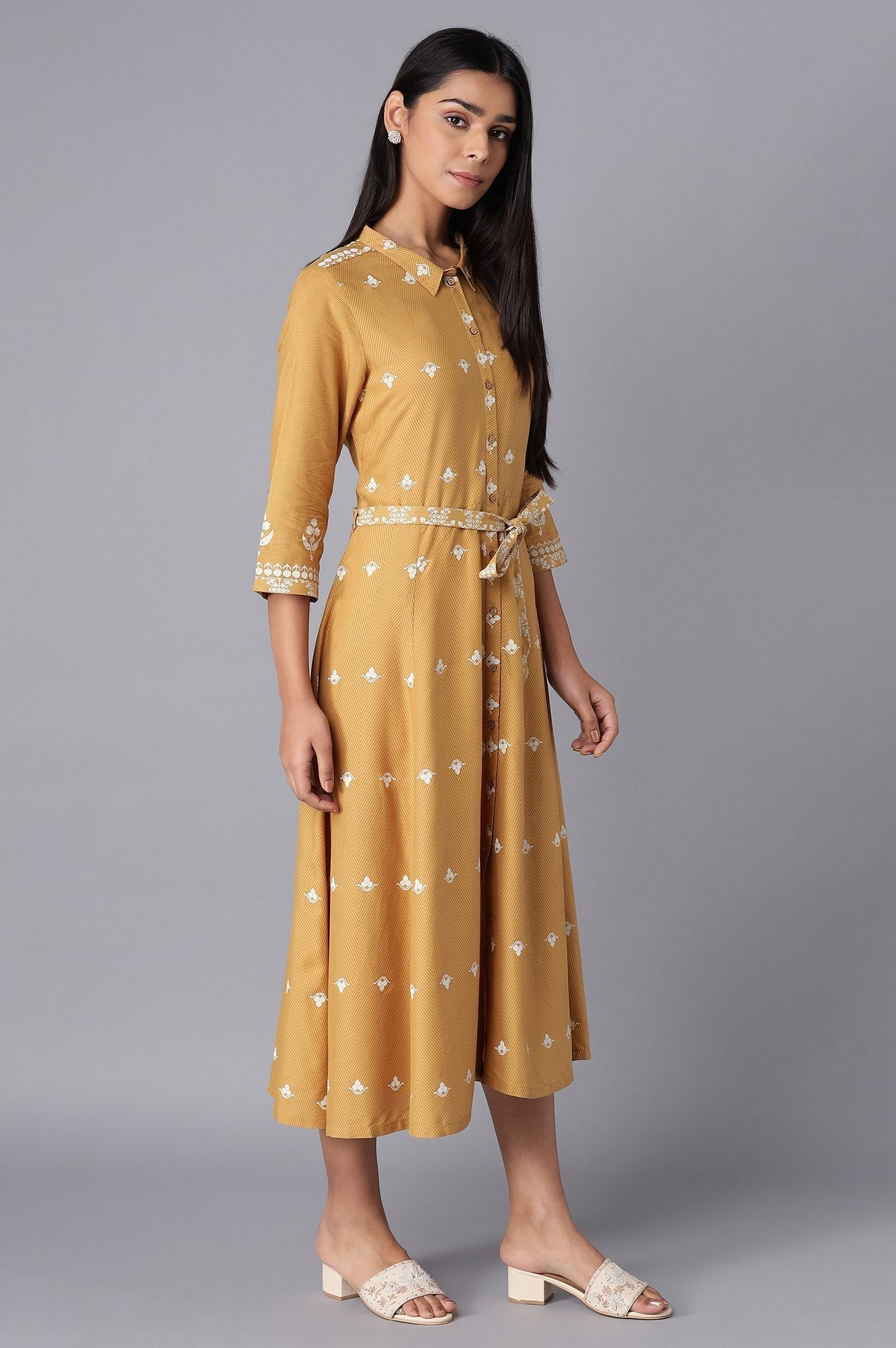 W for Woman Yellow Flared Panelled Dress
