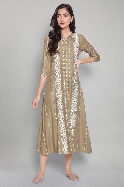W for Woman Olive Green A-Line long Dress