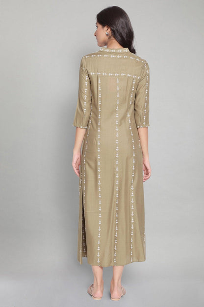 W for Woman Olive Green A-Line long Dress