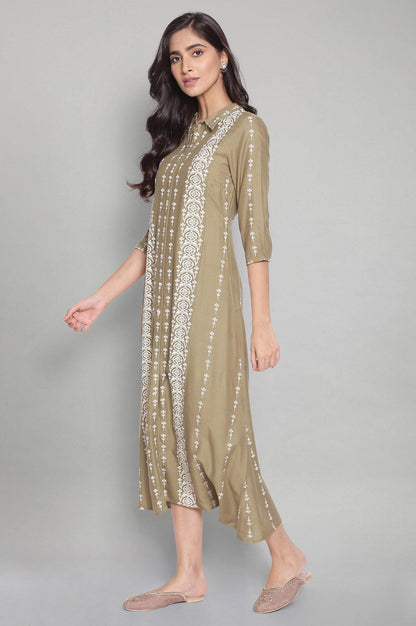 W for Woman Olive Green A-Line long Dress