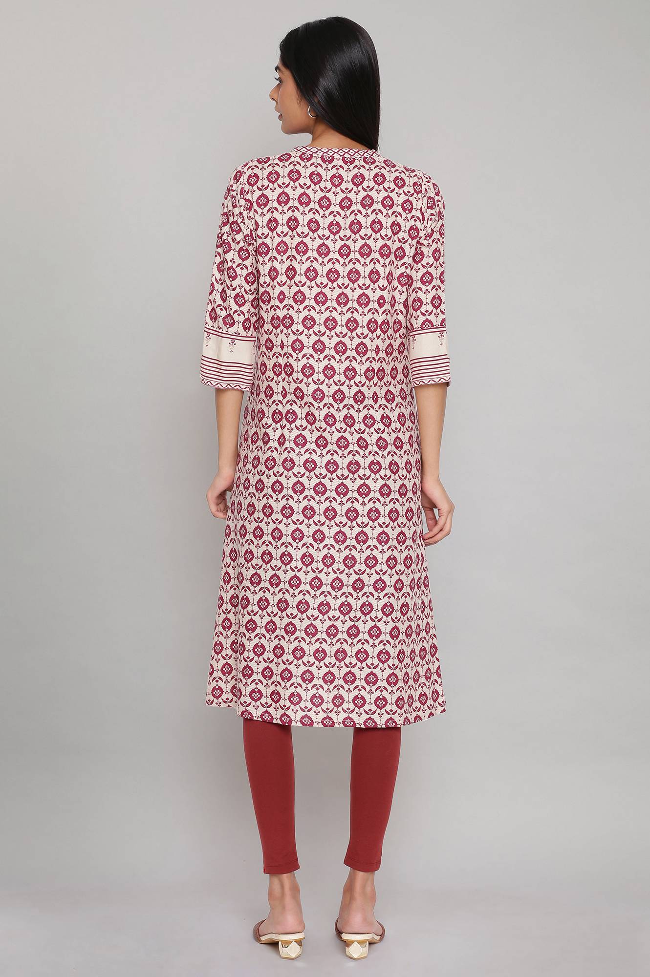 W for Woman Maroon Printed Full Placket kurta