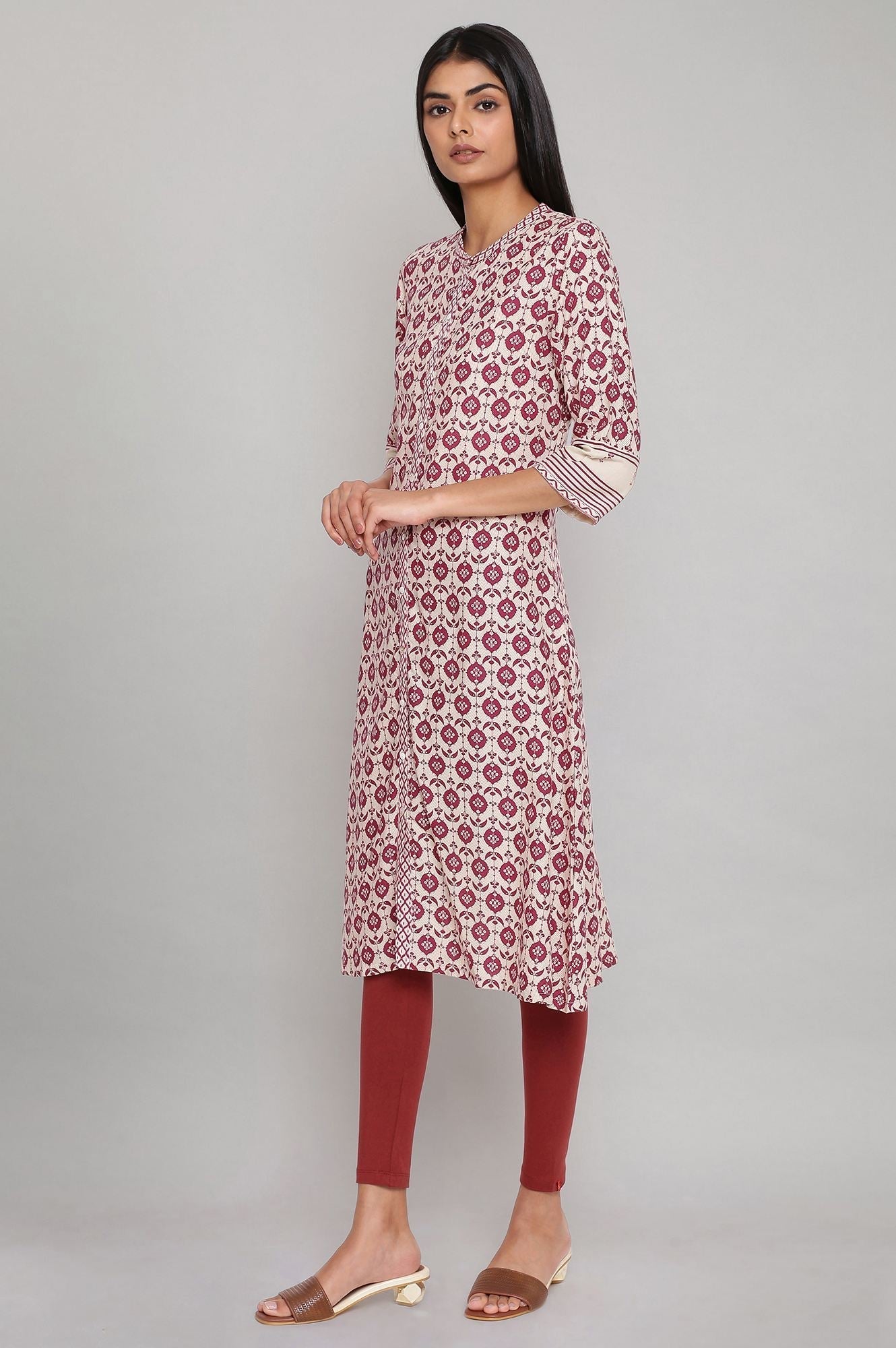 W for Woman Maroon Printed Full Placket kurta