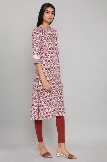 W for Woman Maroon Printed Full Placket kurta