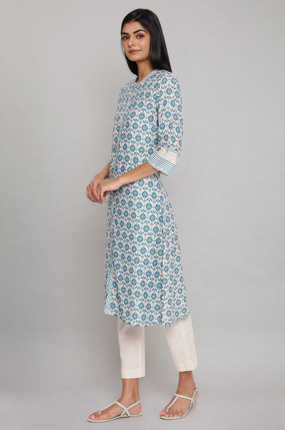 W for Woman Light Blue Printed Full Placket kurta