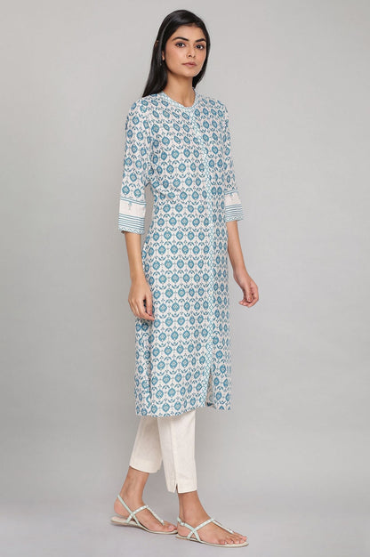 W for Woman Light Blue Printed Full Placket kurta