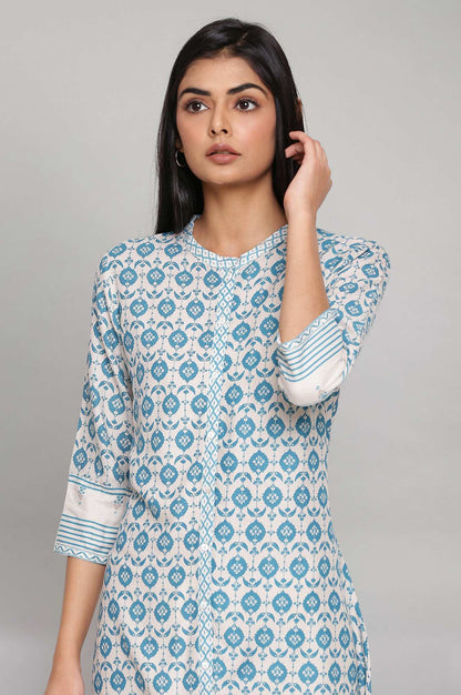 W for Woman Light Blue Printed Full Placket kurta