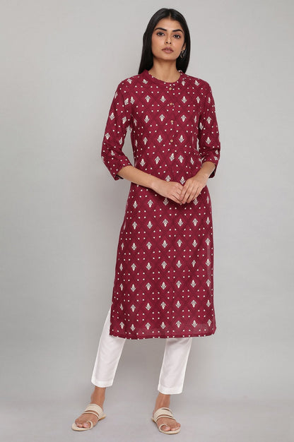 W for Woman Maroon Printed Button Down kurta