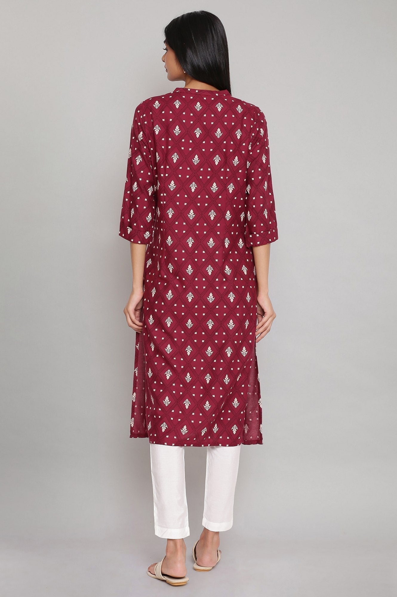 W for Woman Maroon Printed Button Down kurta