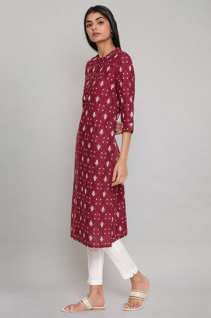 W for Woman Maroon Printed Button Down kurta