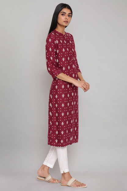 W for Woman Maroon Printed Button Down kurta