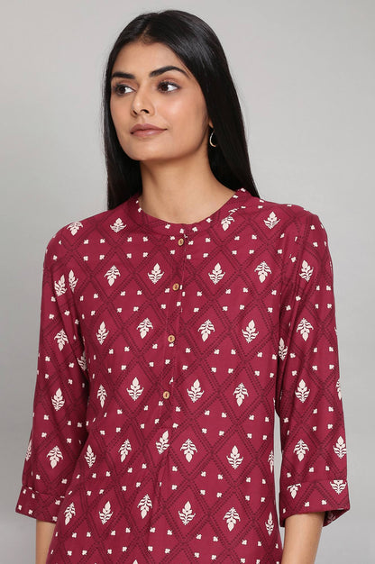 W for Woman Maroon Printed Button Down kurta