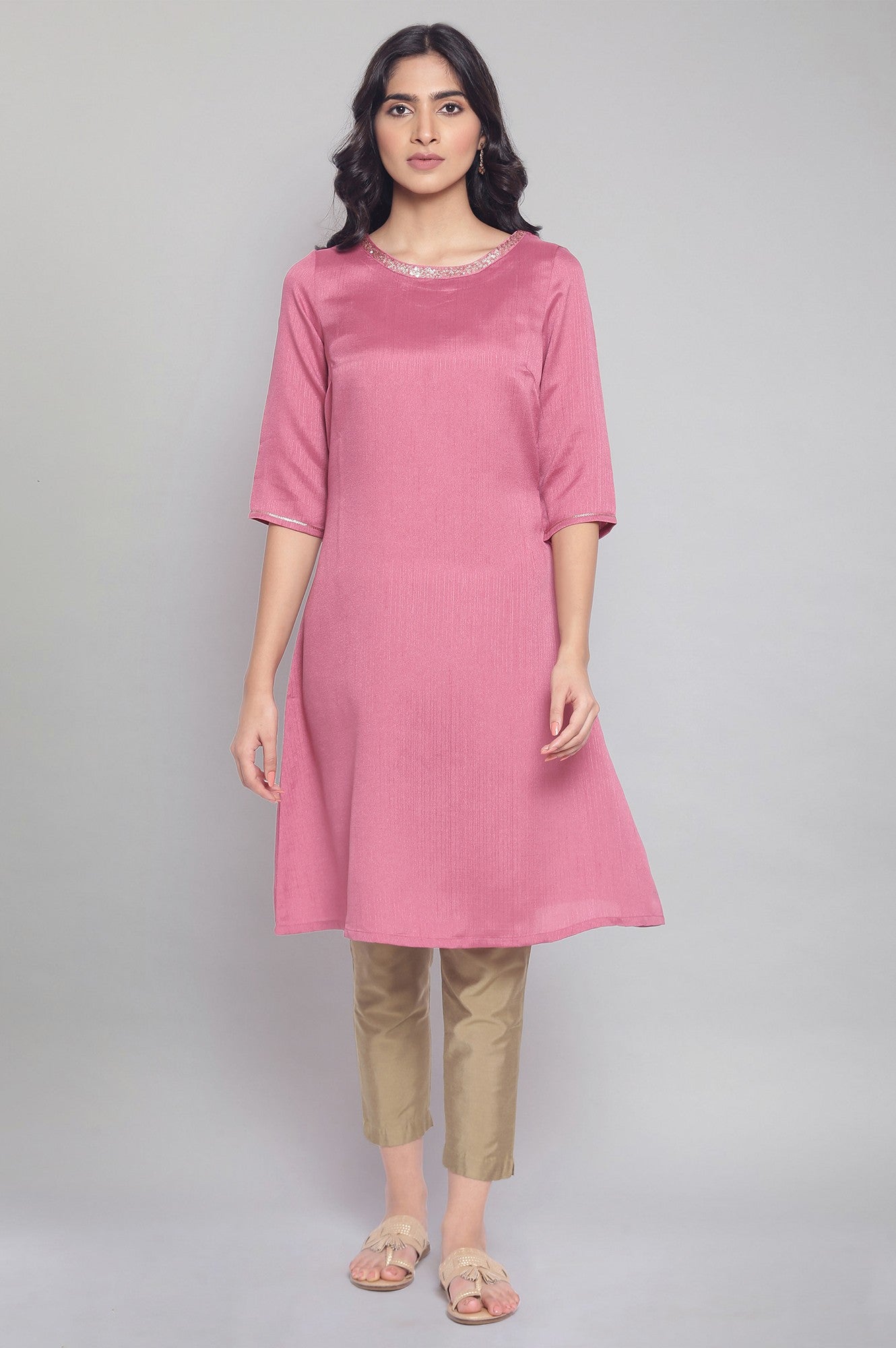 W for Woman Rose Pink A-line kurta