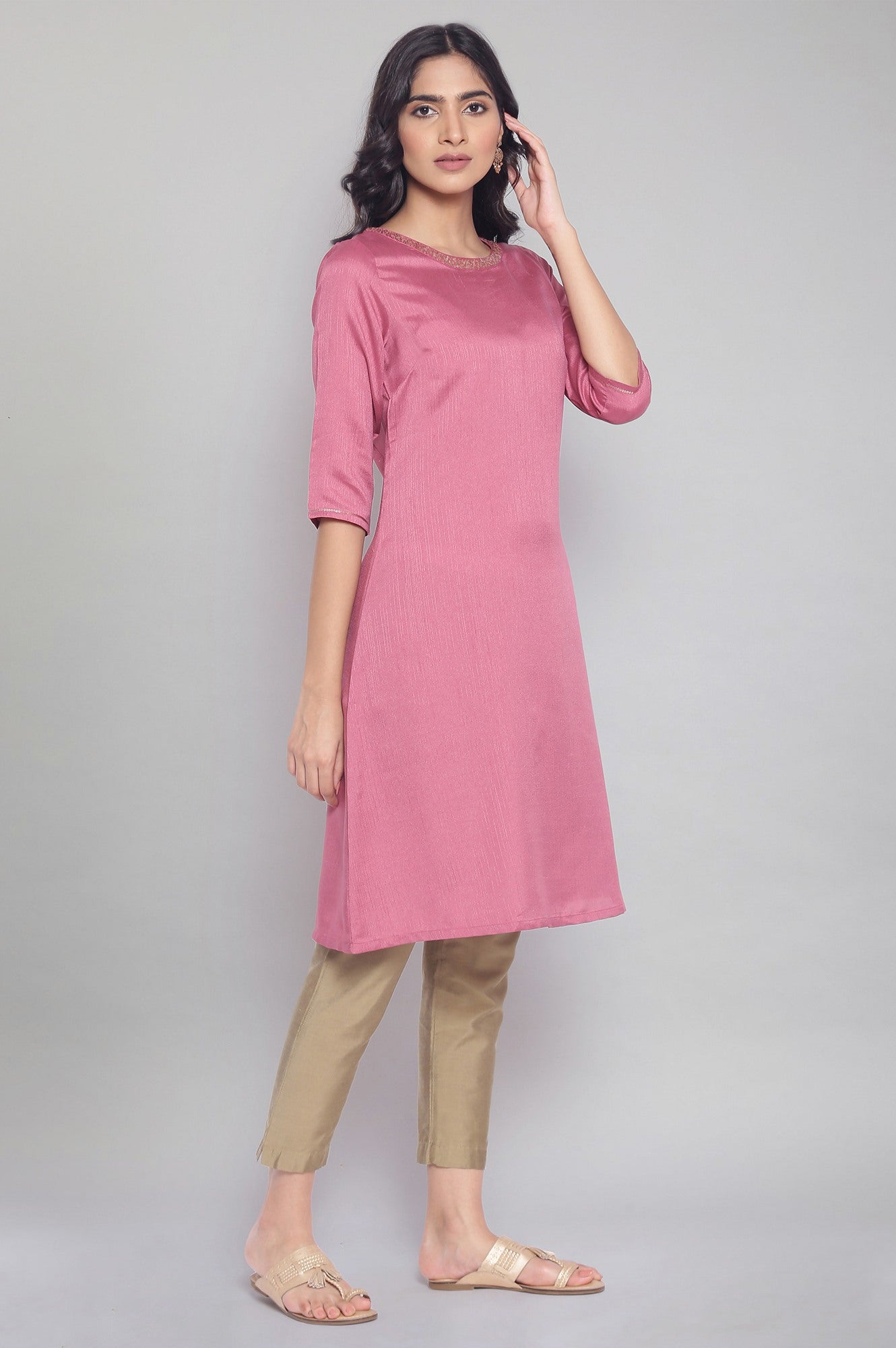 W for Woman Rose Pink A-line kurta