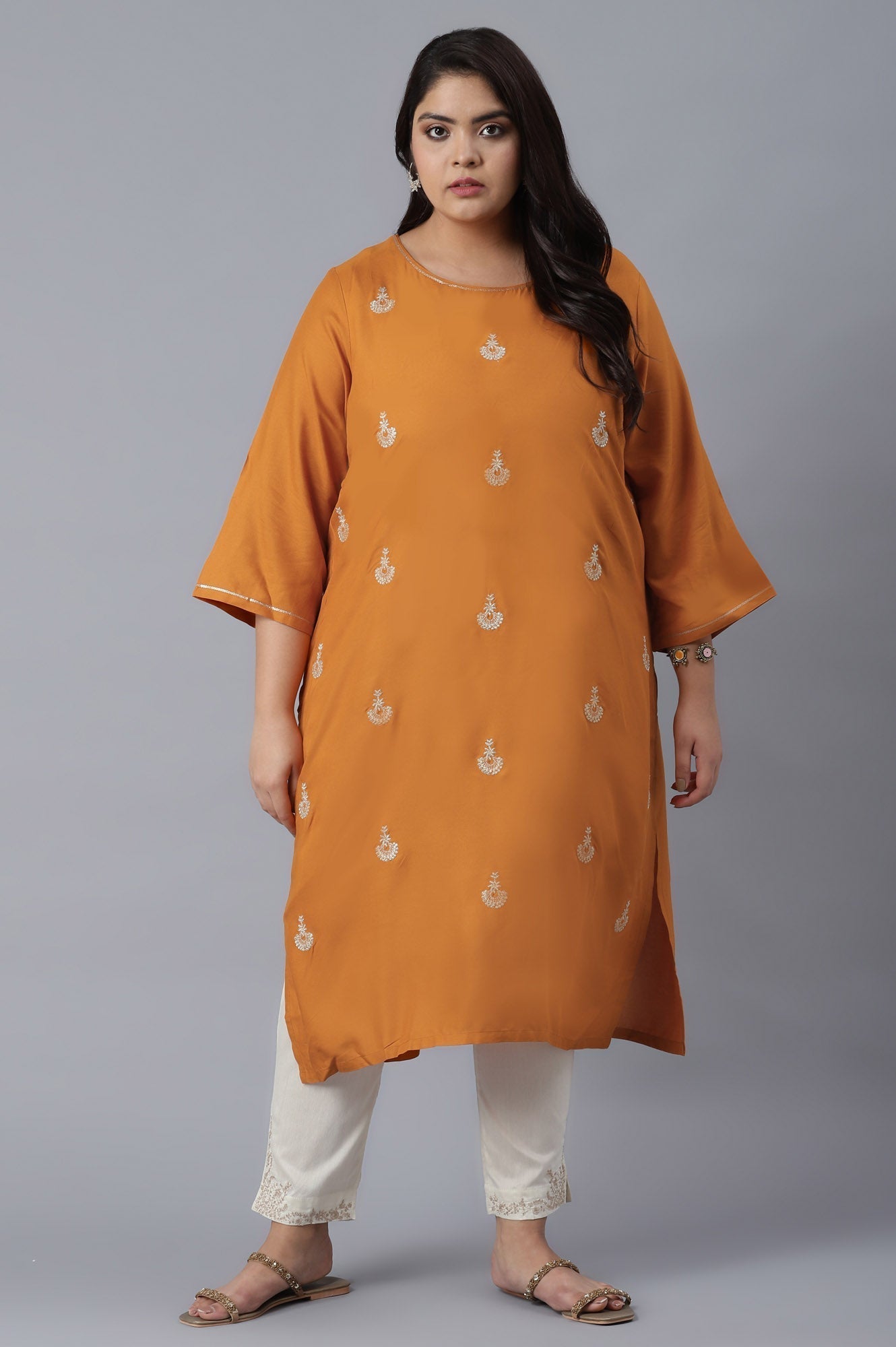 W for Woman Orange kurta with Buti Embroidery