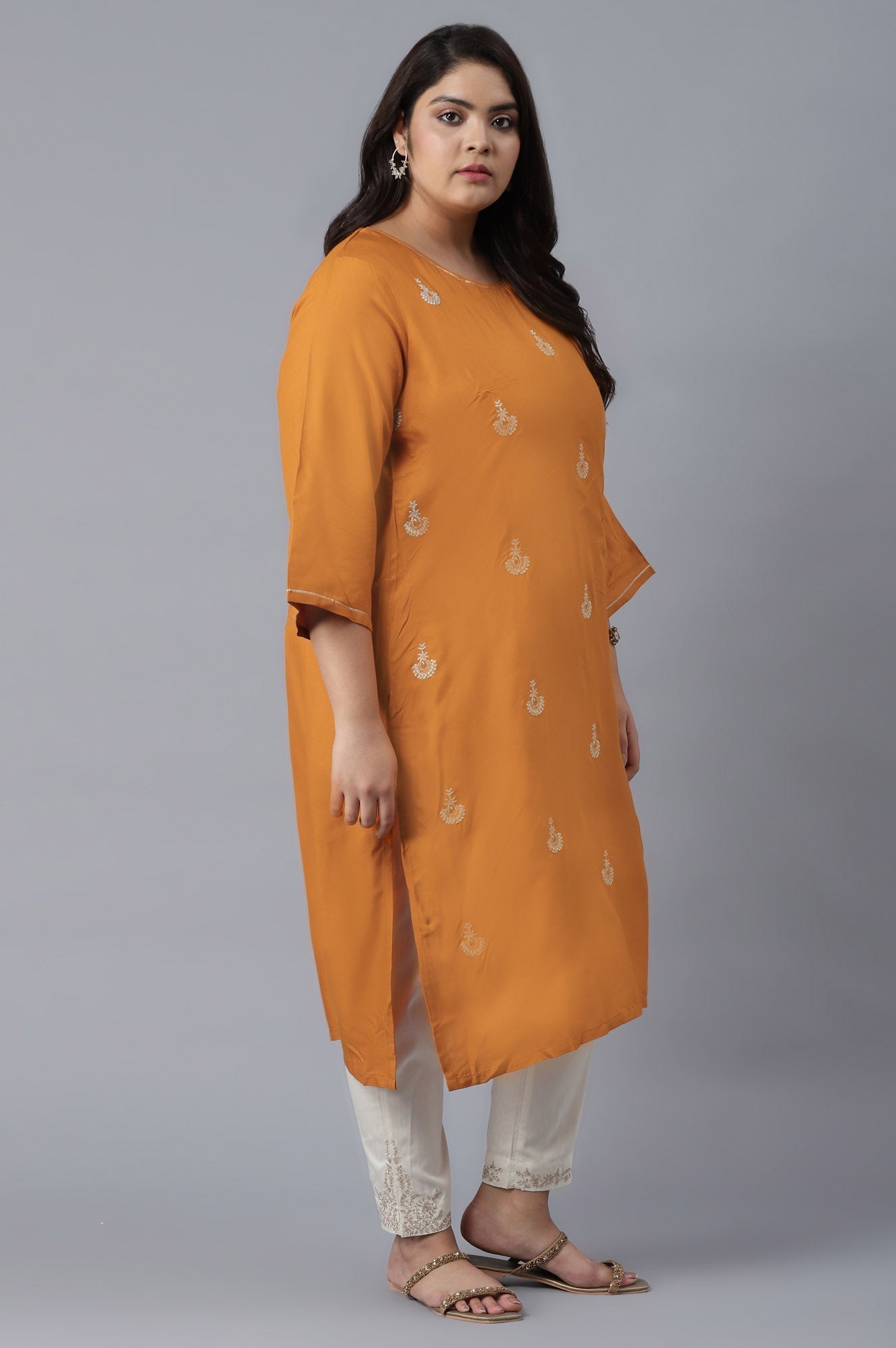 W for Woman Orange kurta with Buti Embroidery