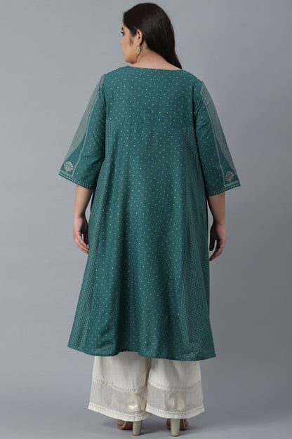 W for Woman Green Polka Dots Printed Flared kurta