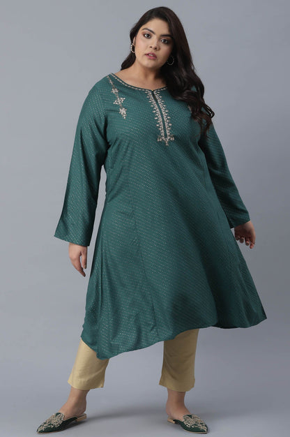 W for Woman Green Polka Dots Printed A-line kurta