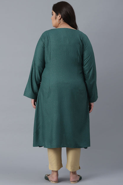 W for Woman Green Polka Dots Printed A-line kurta