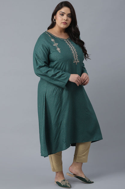 W for Woman Green Polka Dots Printed A-line kurta