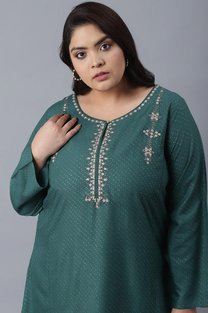 W for Woman Green Polka Dots Printed A-line kurta
