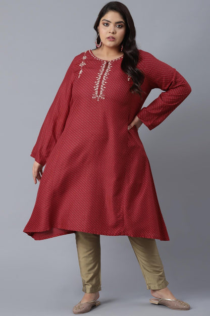 W for Woman Scarlet Red Polka Dots Print Flared kurta