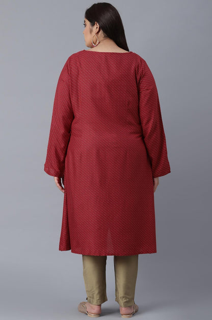W for Woman Scarlet Red Polka Dots Print Flared kurta