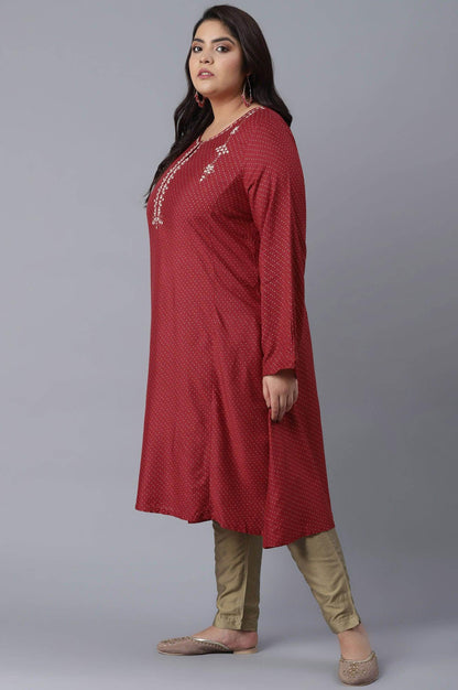W for Woman Scarlet Red Polka Dots Print Flared kurta