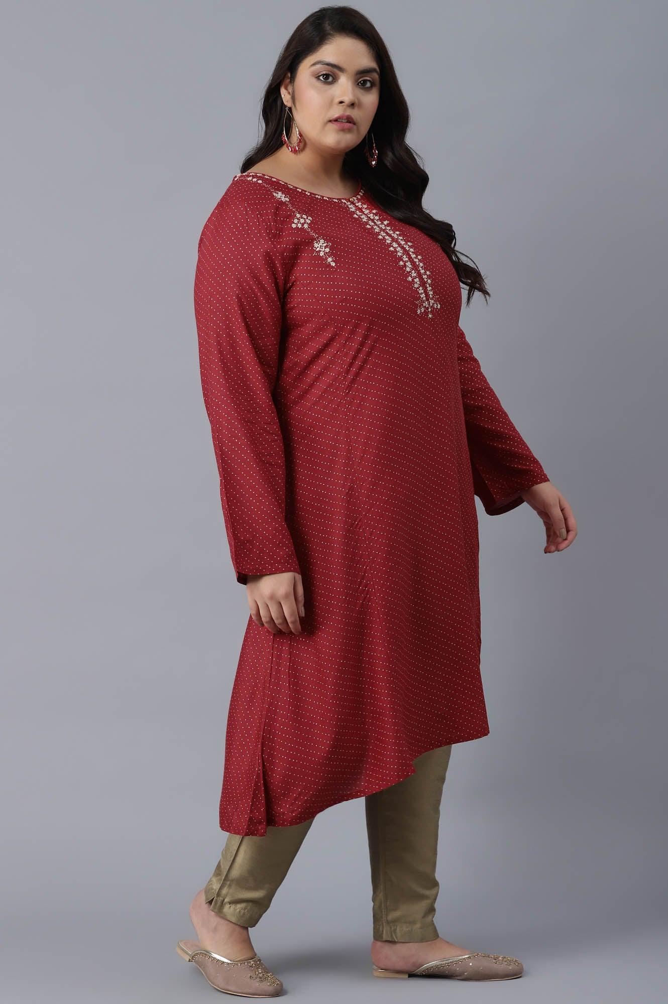 W for Woman Scarlet Red Polka Dots Print Flared kurta