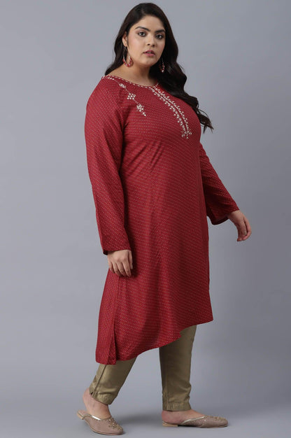 W for Woman Scarlet Red Polka Dots Print Flared kurta