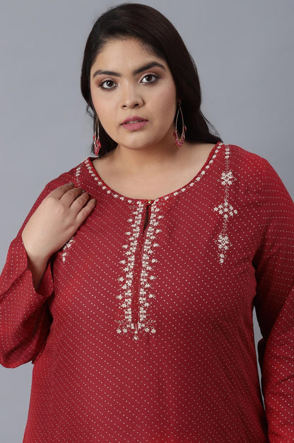 W for Woman Scarlet Red Polka Dots Print Flared kurta