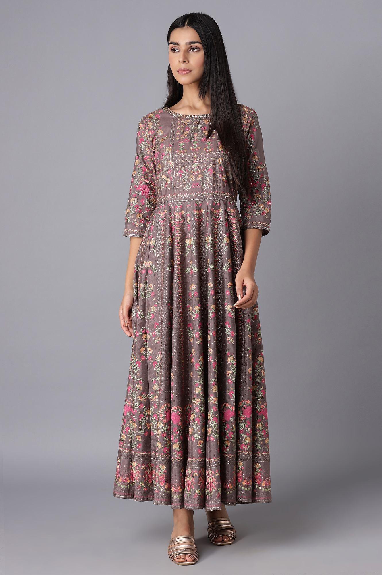 W for Woman Purple Printed Panelled Dress