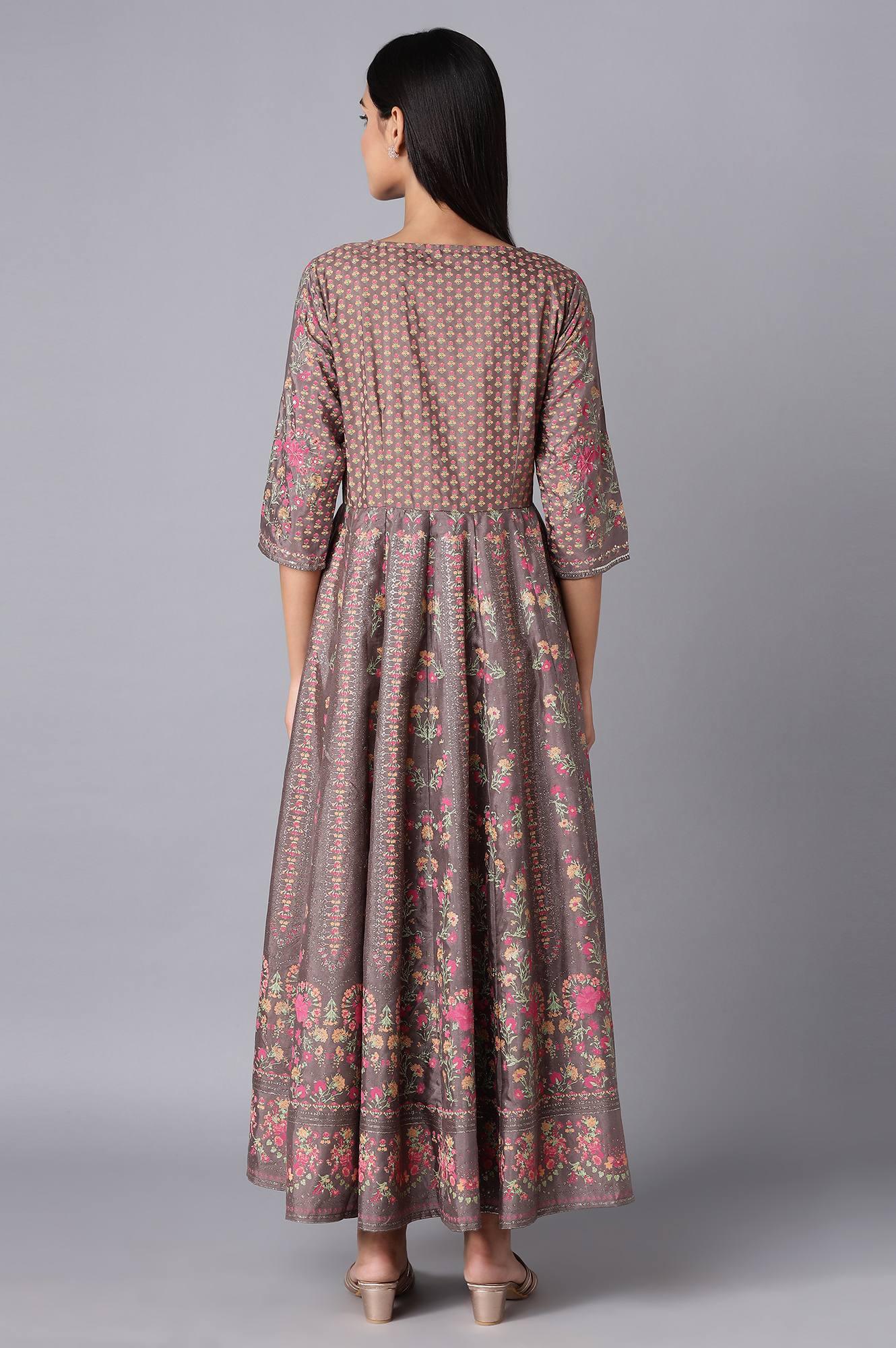 W for Woman Purple Printed Panelled Dress