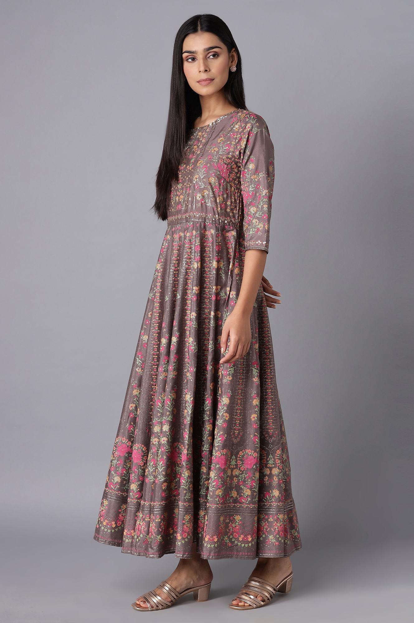 W for Woman Purple Printed Panelled Dress