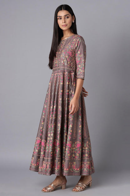 W for Woman Purple Printed Panelled Dress